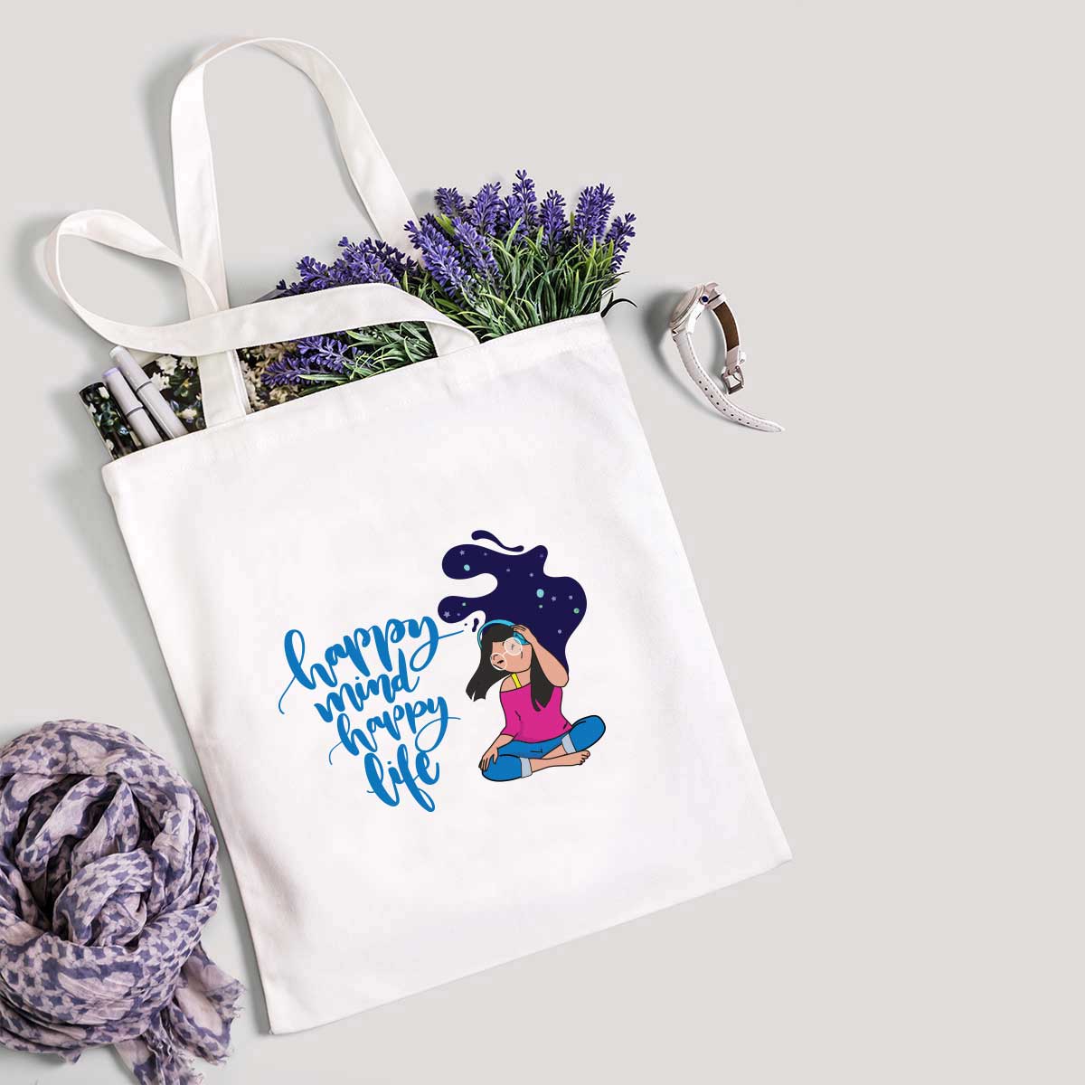 Happy Mind Happy Life Tote Bag