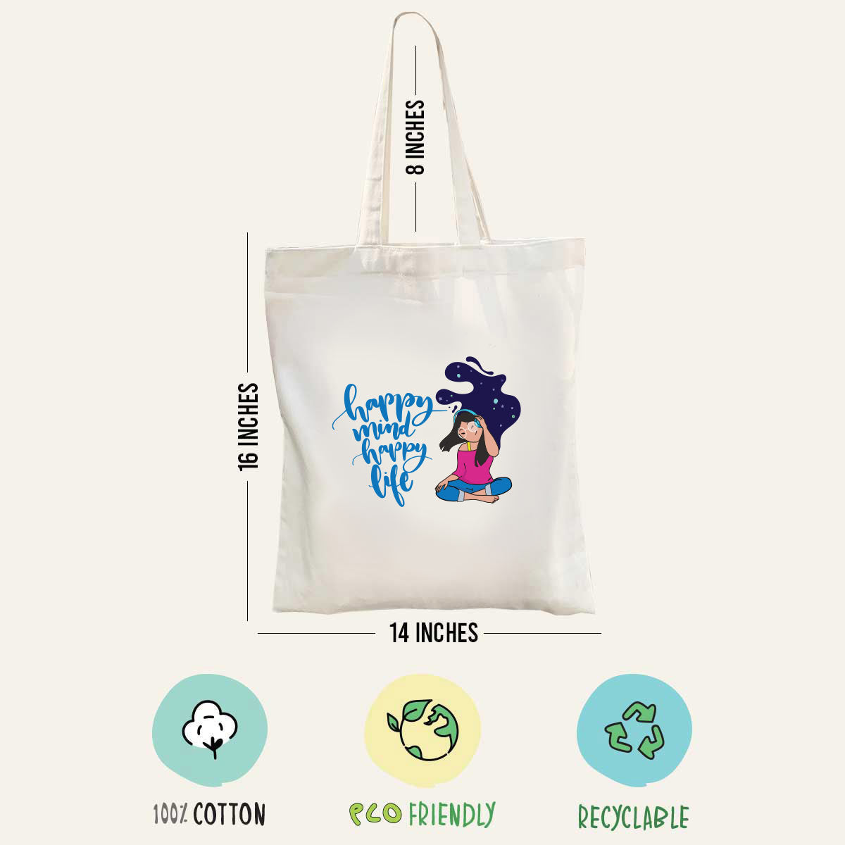 Happy Mind Happy Life Tote Bag