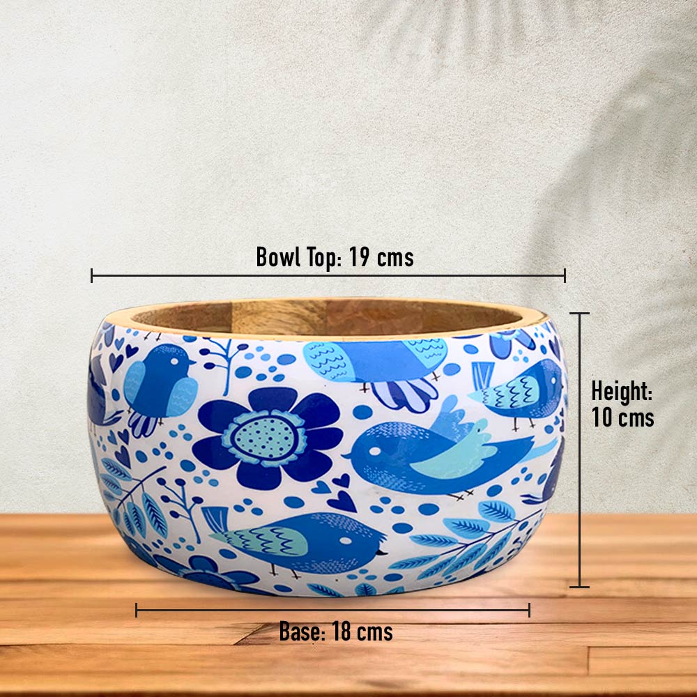 Blue Bird Motif Wooden Bowl Combo