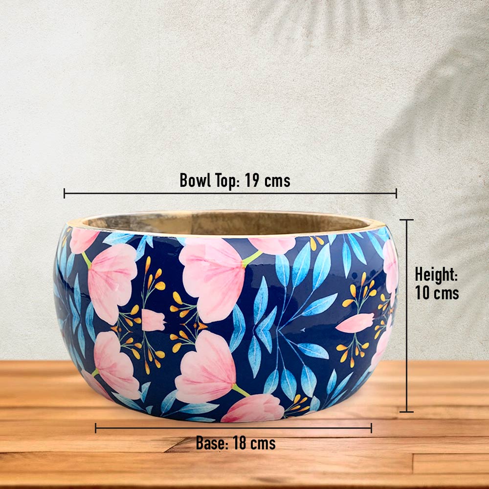 Blue Floral Motif Wooden Bowl Combo
