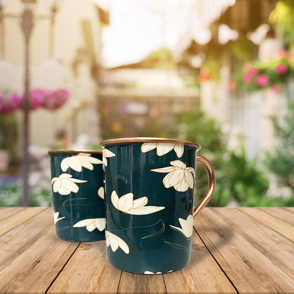 Green Motif Meenakari Copper Mugs