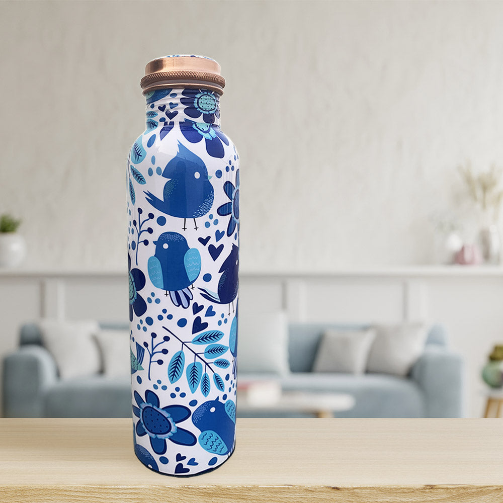 Blue Bird Motif Meenakari Copper Bottle