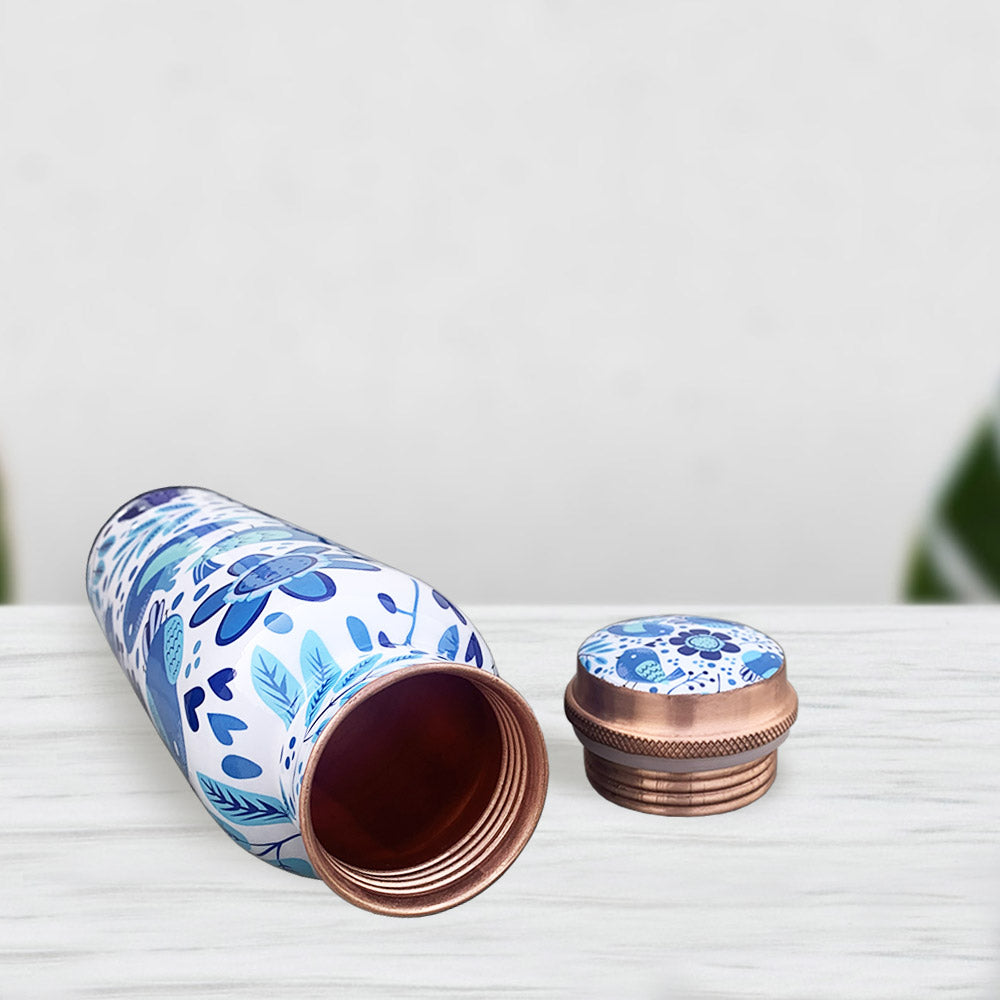 Blue Bird Motif Meenakari Copper Bottle