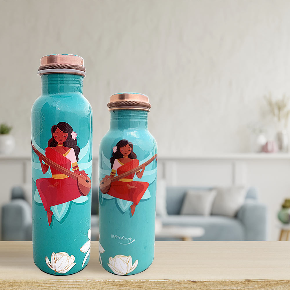 1L + 750ml Devi Meenakari Copper Bottle Combo