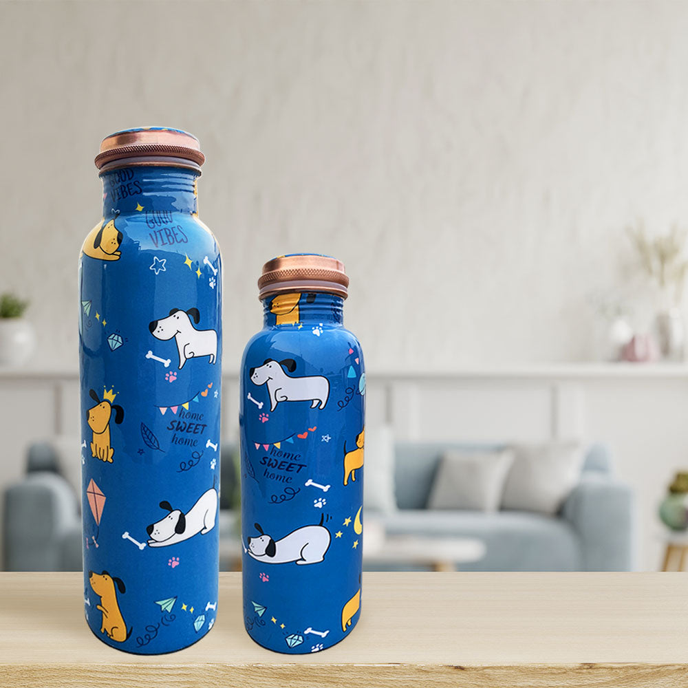 1L + 750ml Cute Dog Pattern Meenakari Copper Bottle Combo