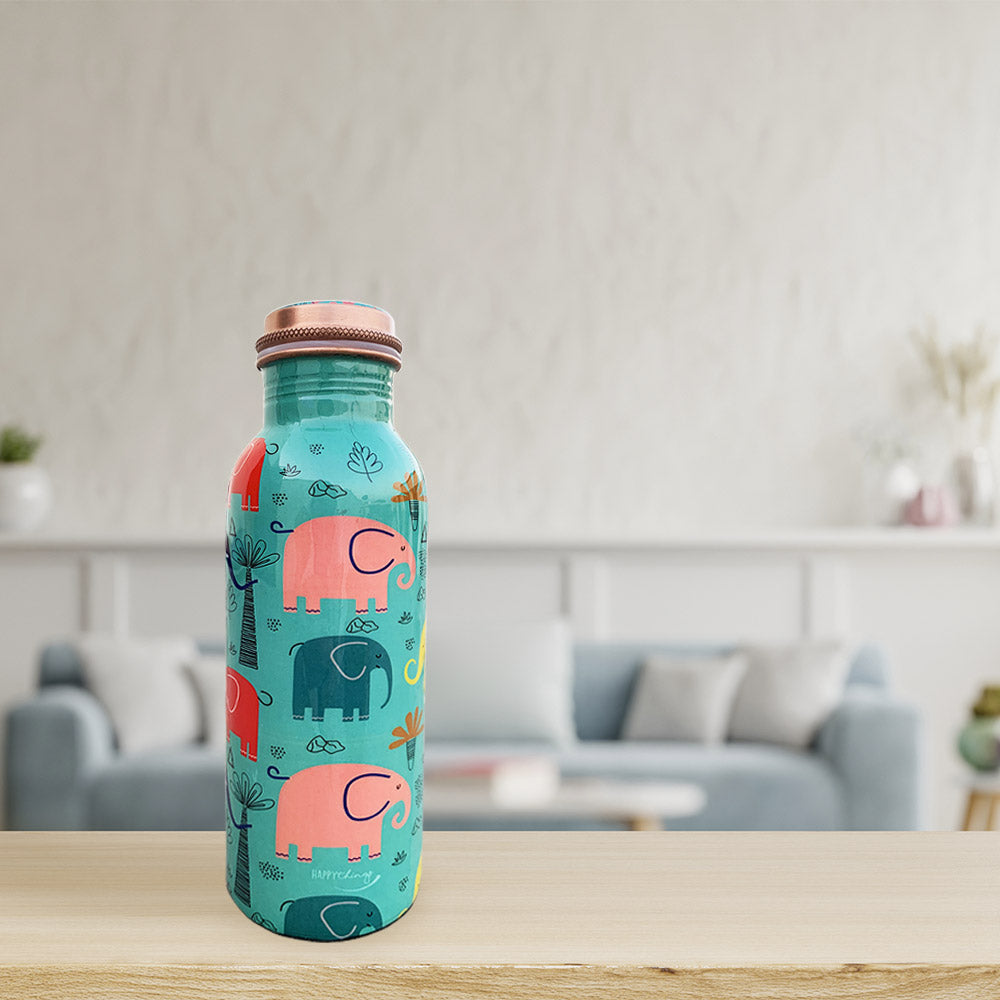Quirky Elephant Motif Meenakari Copper Bottle