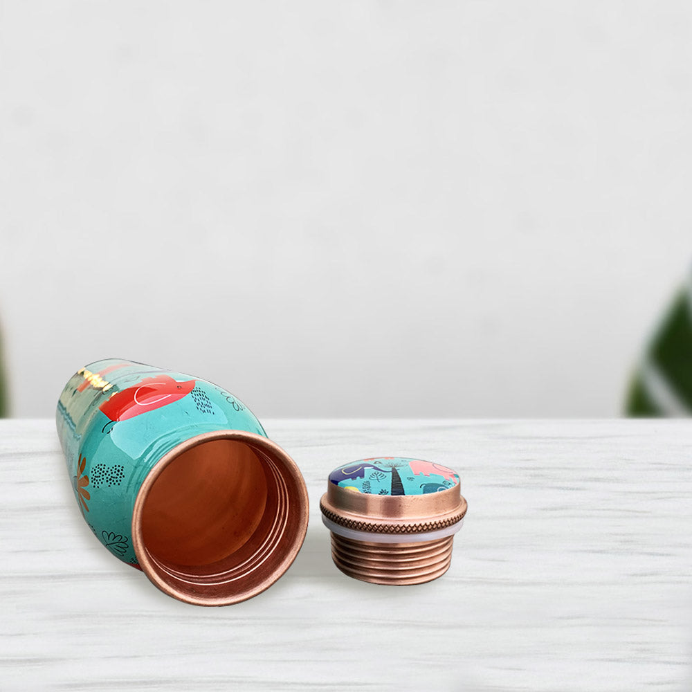 Quirky Elephant Motif Meenakari Copper Bottle