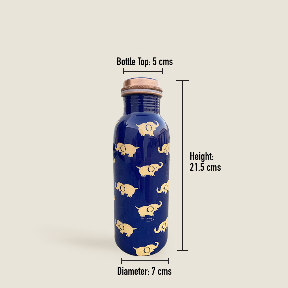 Red Gift Box with Blue Elephant Motif 750ML Copper Bottle & Glass