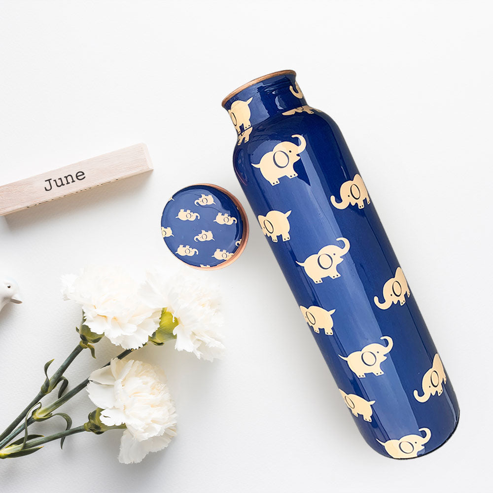 Elephant Pattern Copper Bottle with Glass set of 2 Gift Box