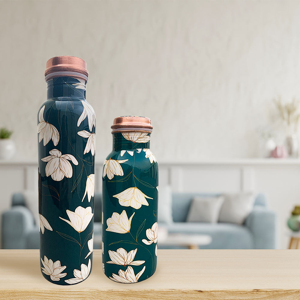 1L+750ml Green Motif Meenakari Copper Bottle Combo