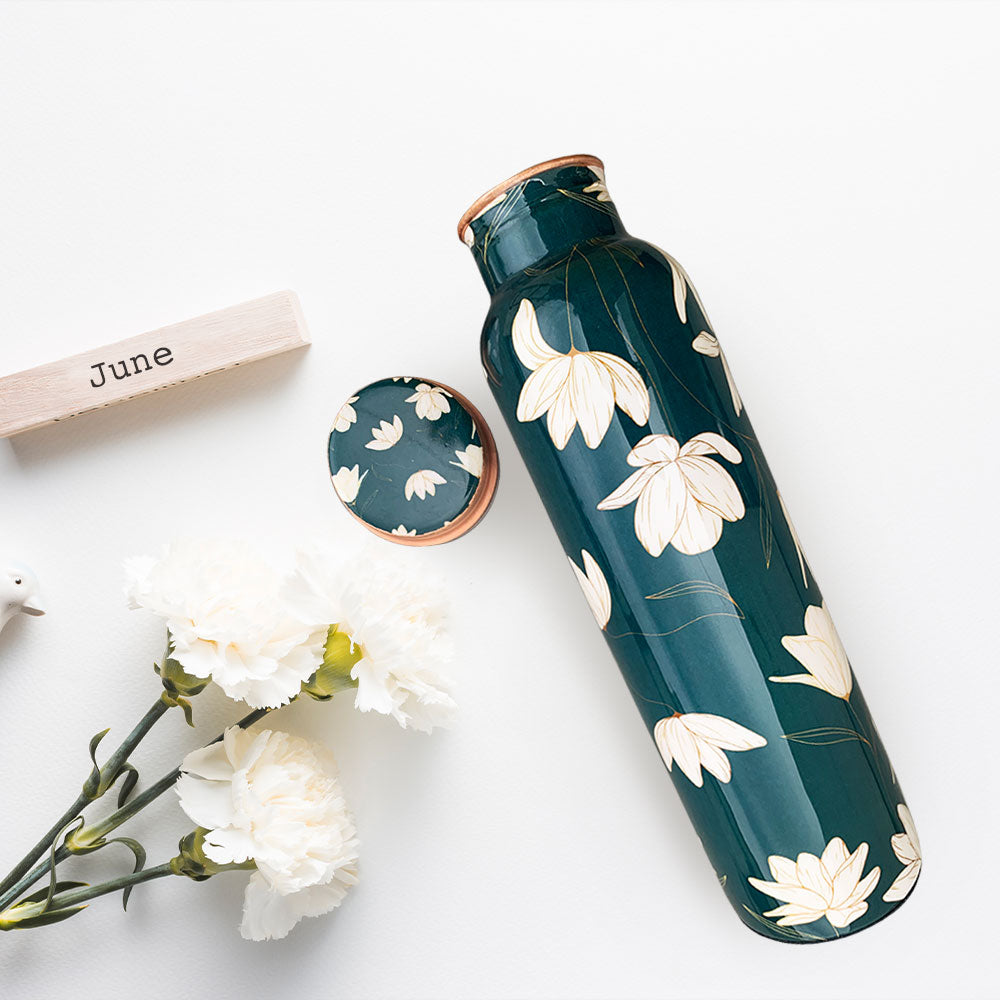 Green Copper Bottle with Glass set of 2 Gift Box