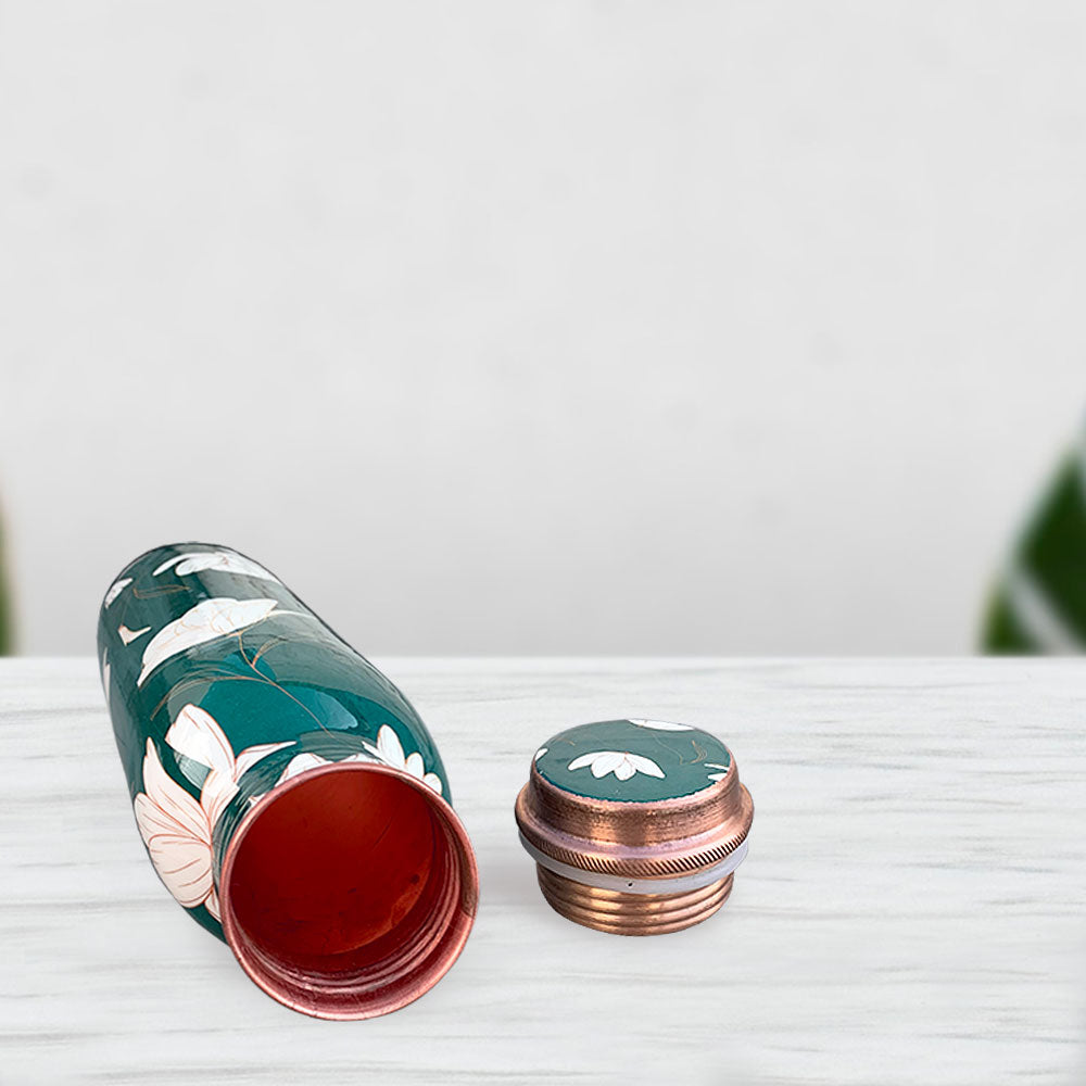 Green Motif Meenakari Copper Bottle