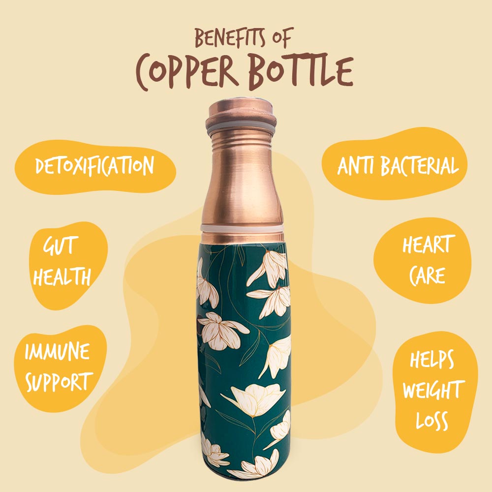Green Motif Glass Bottle Meenakari Copper Bottle