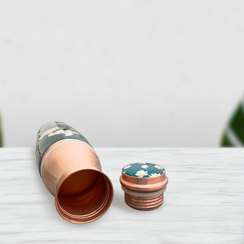 Green Motif Glass Bottle Meenakari Copper Bottle