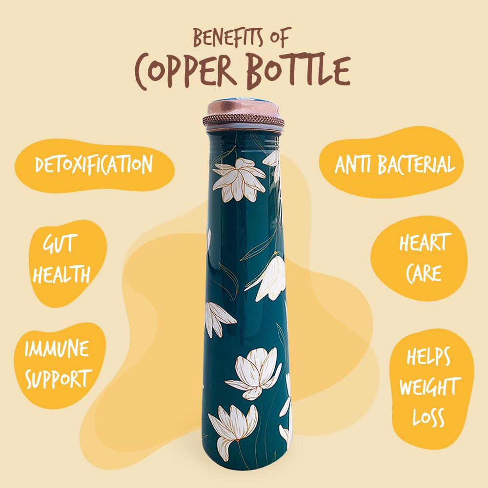 Green Motif Tower Meenakari Copper Bottle