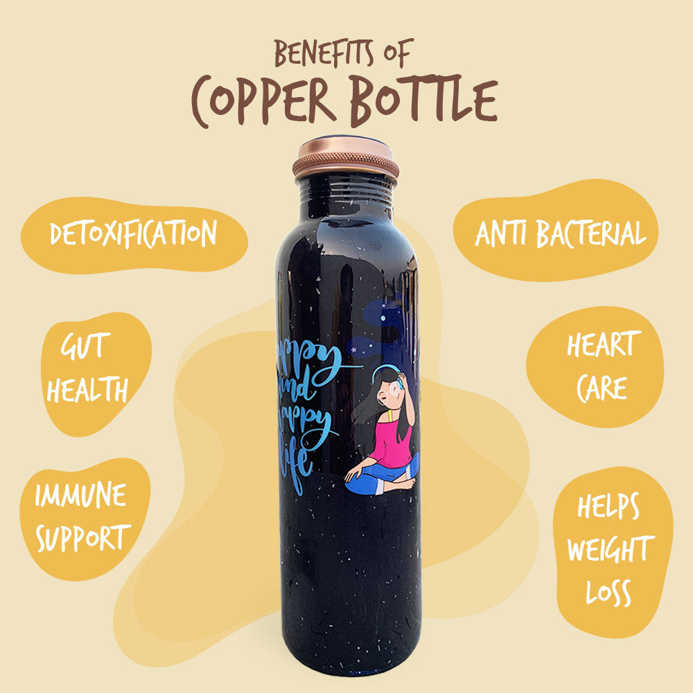 Happy Mind Happy Life Meenakari Copper Bottle