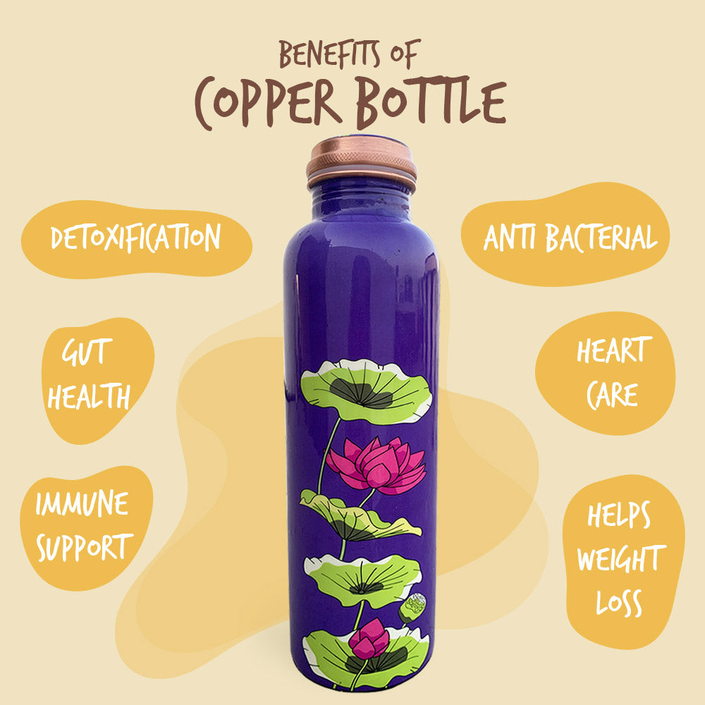 Pink Lotus Pattern Purple Meenakari Copper Bottle