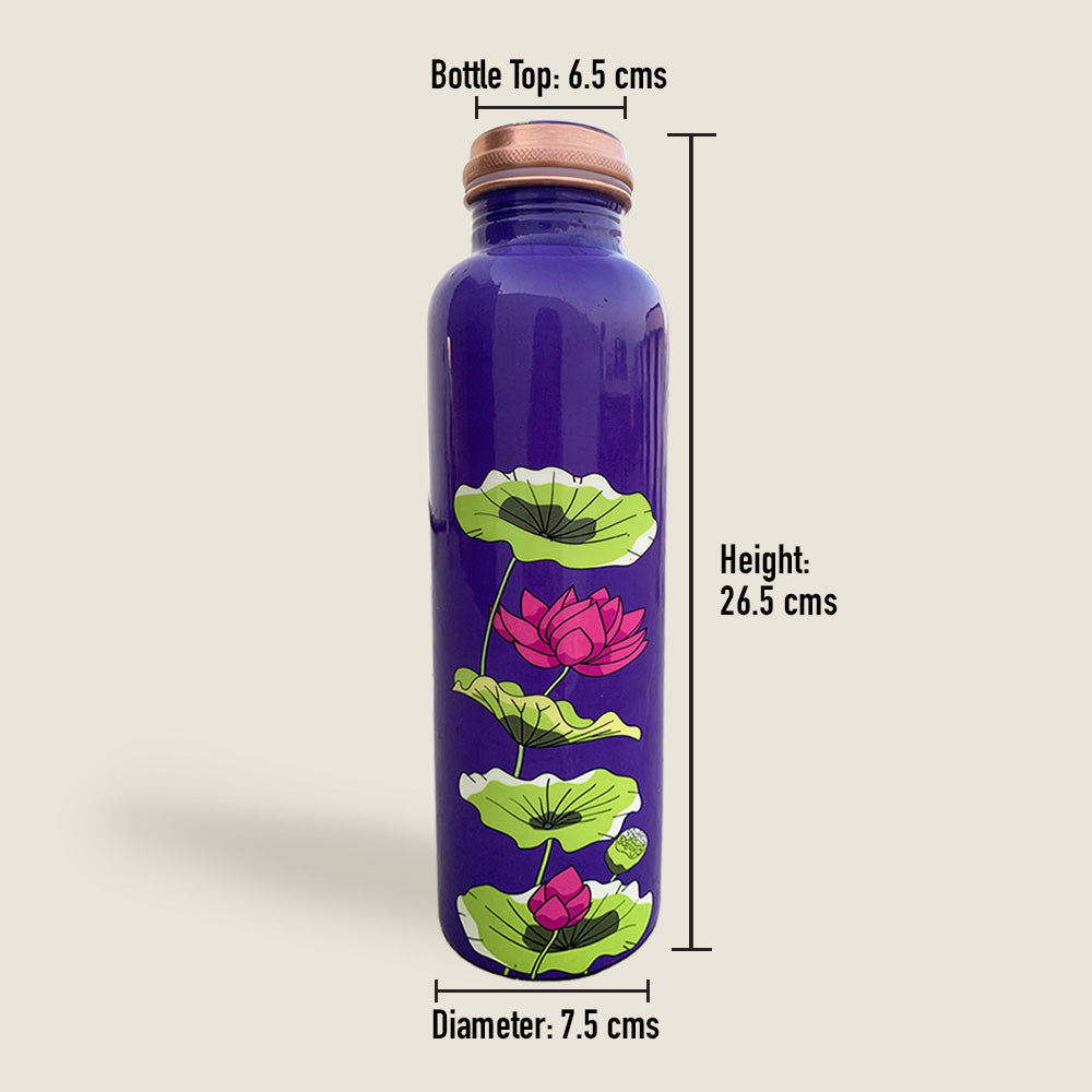 Pink Lotus Pattern Purple Meenakari Copper Bottle