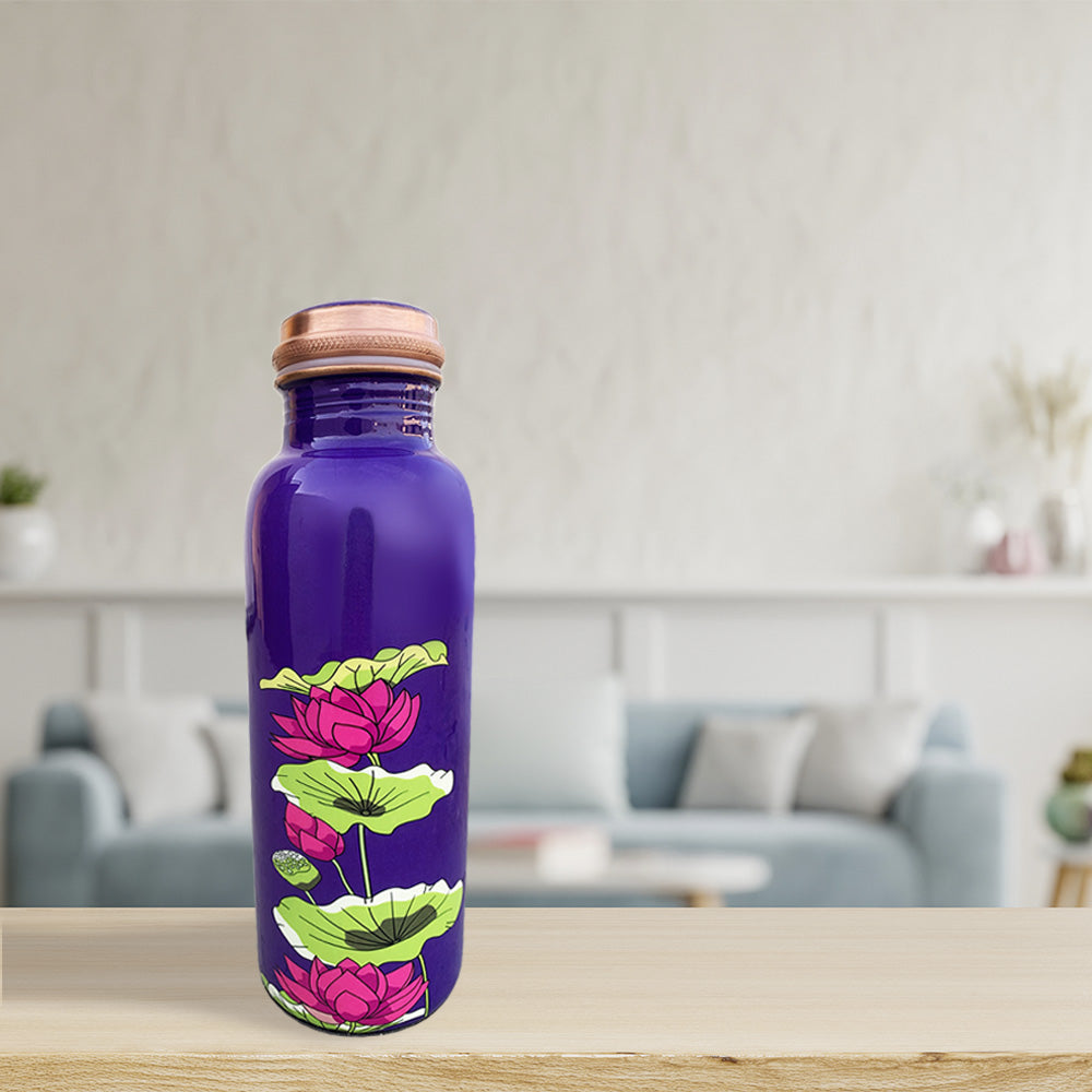750ml Pink Lotus Pattern Meenakari Copper Bottle