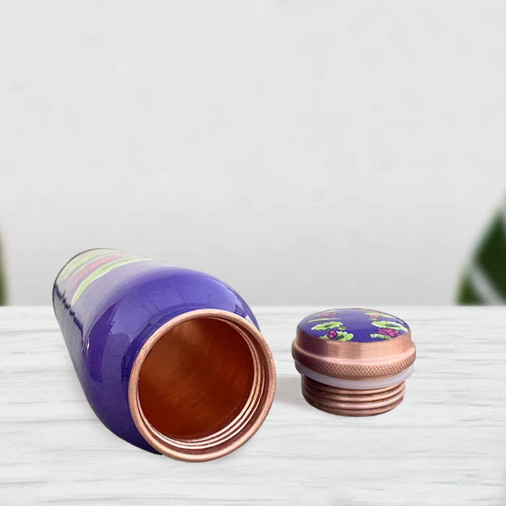 Pink Lotus Pattern Purple Meenakari Copper Bottle