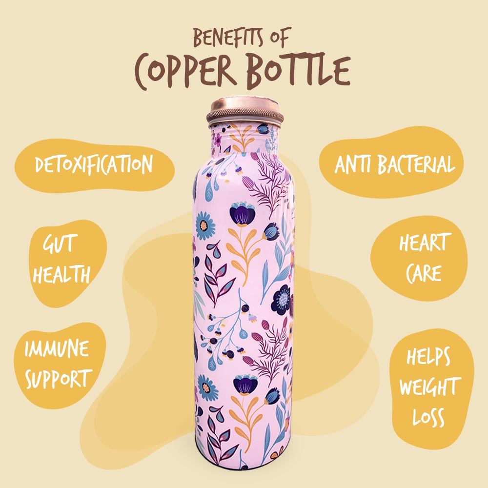 Pink Floral Meenakari Copper Bottle