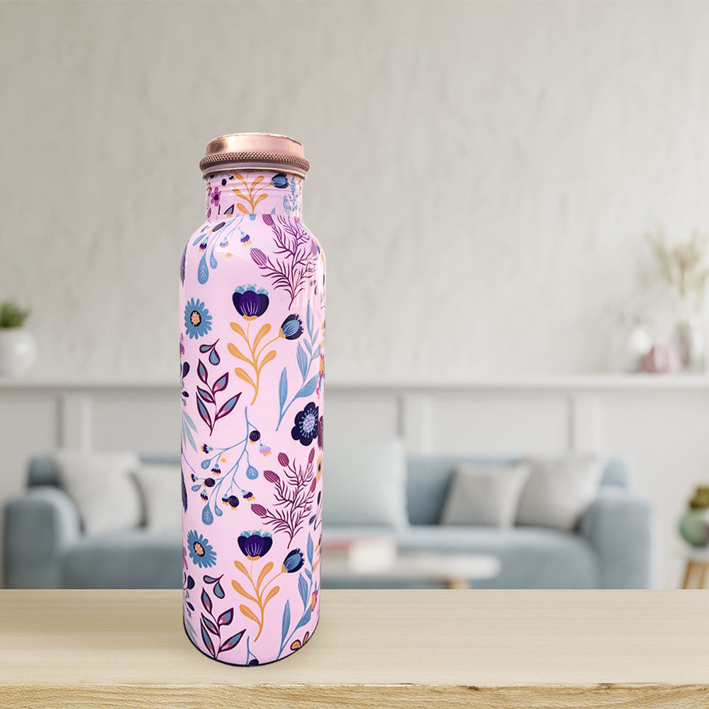 Pink Floral Meenakari Copper Bottle