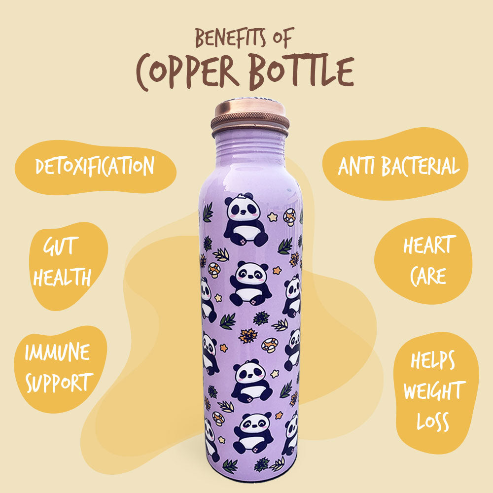 Cute Panda Lavender Meenakari Copper Bottle