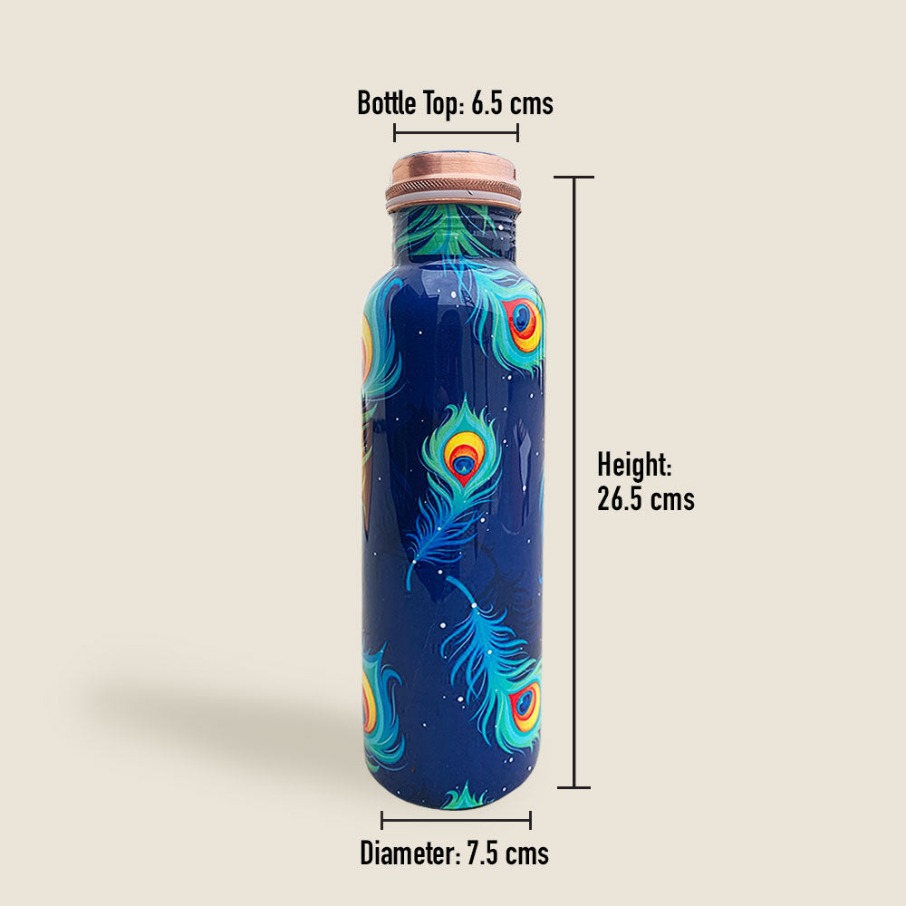Peacock Motif "Krishna" Copper Bottle & Glass Gift Box Set
