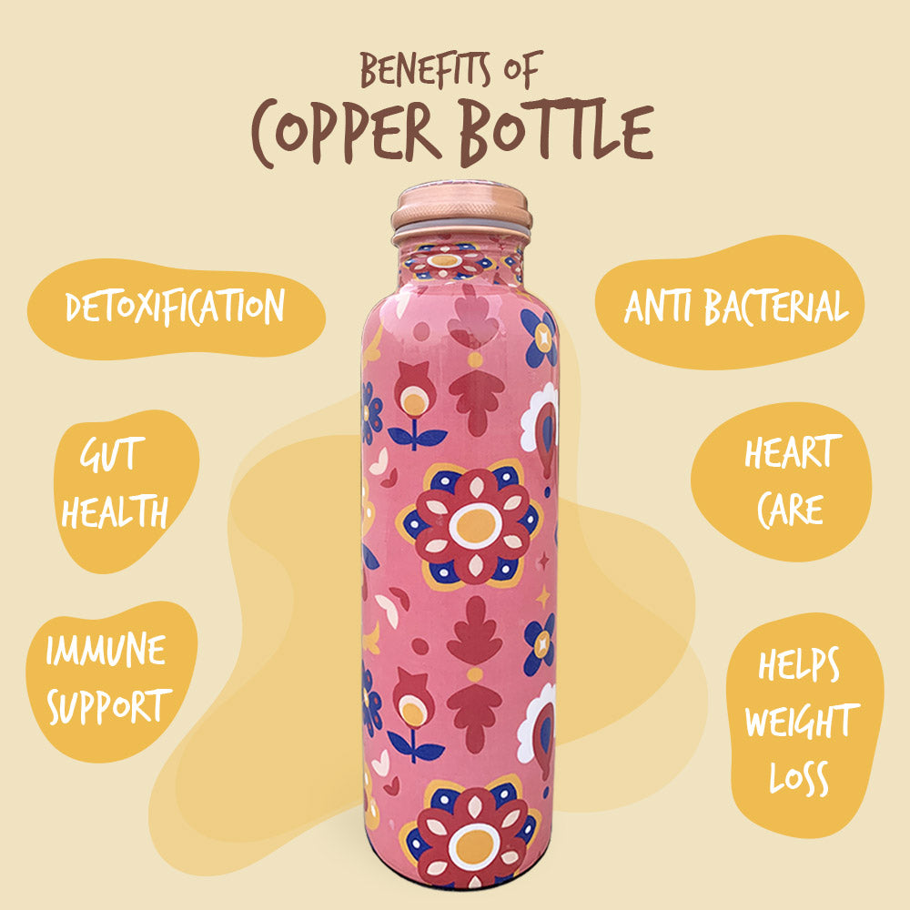 Pink Mandala Pattern Meenakari Copper Bottle