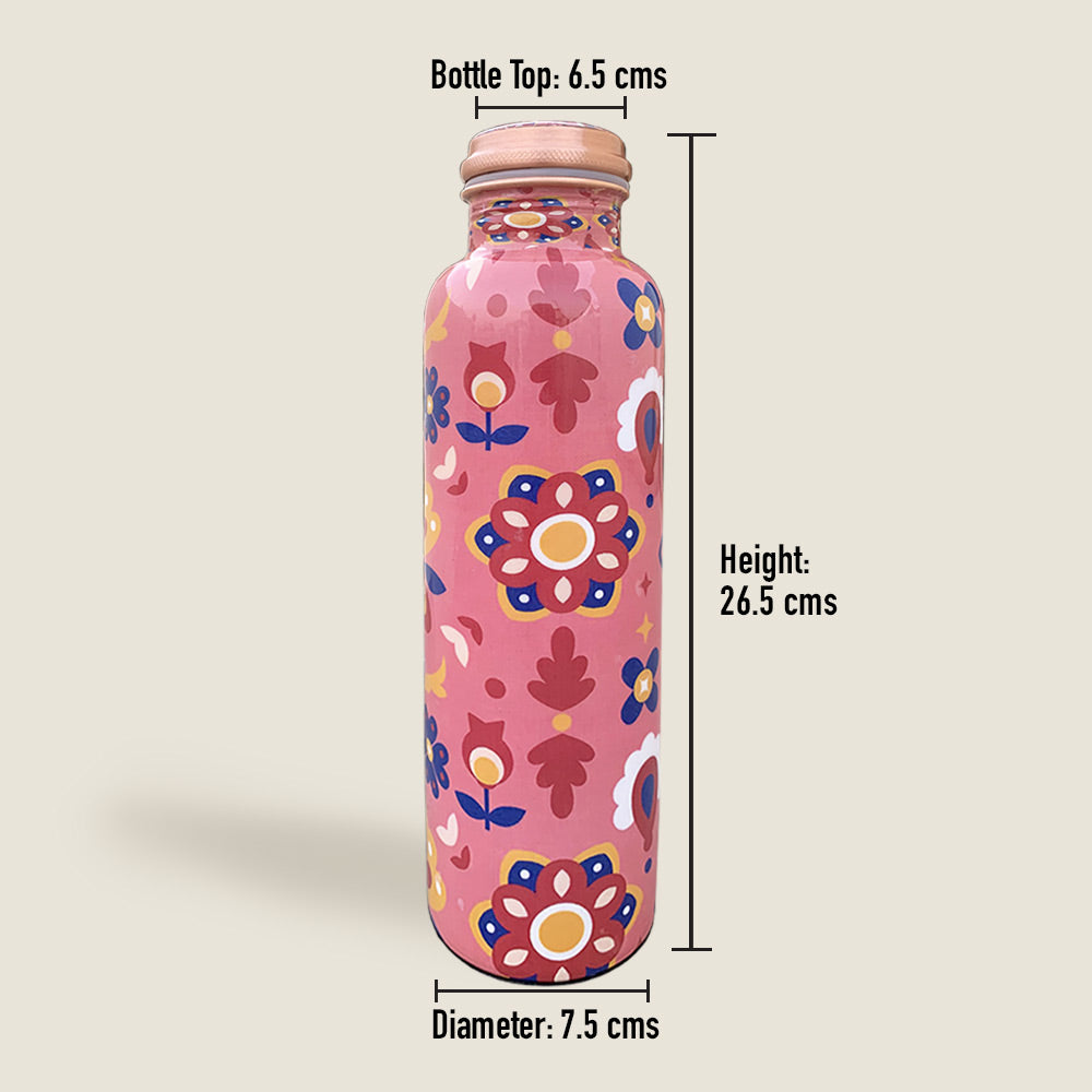 Pink Mandala Pattern Meenakari Copper Bottle