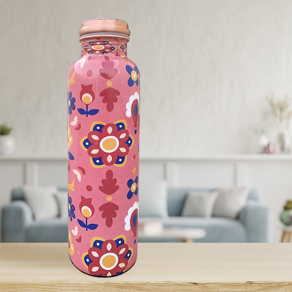 Pink Mandala Pattern Meenakari Copper Bottle