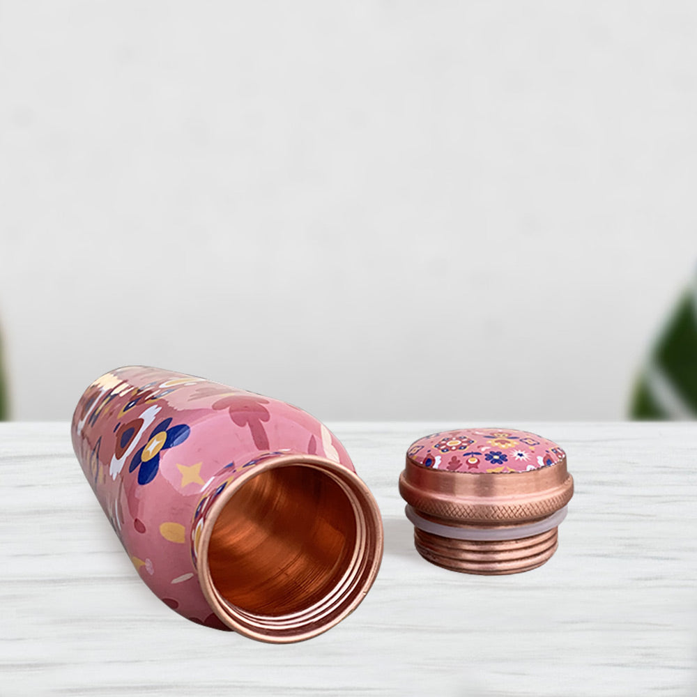 Pink Mandala Pattern Meenakari Copper Bottle