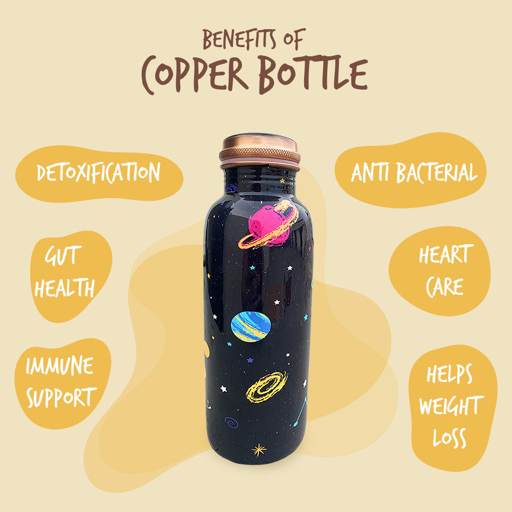 750 ml Black Space Pattern Meenakari Copper Bottle
