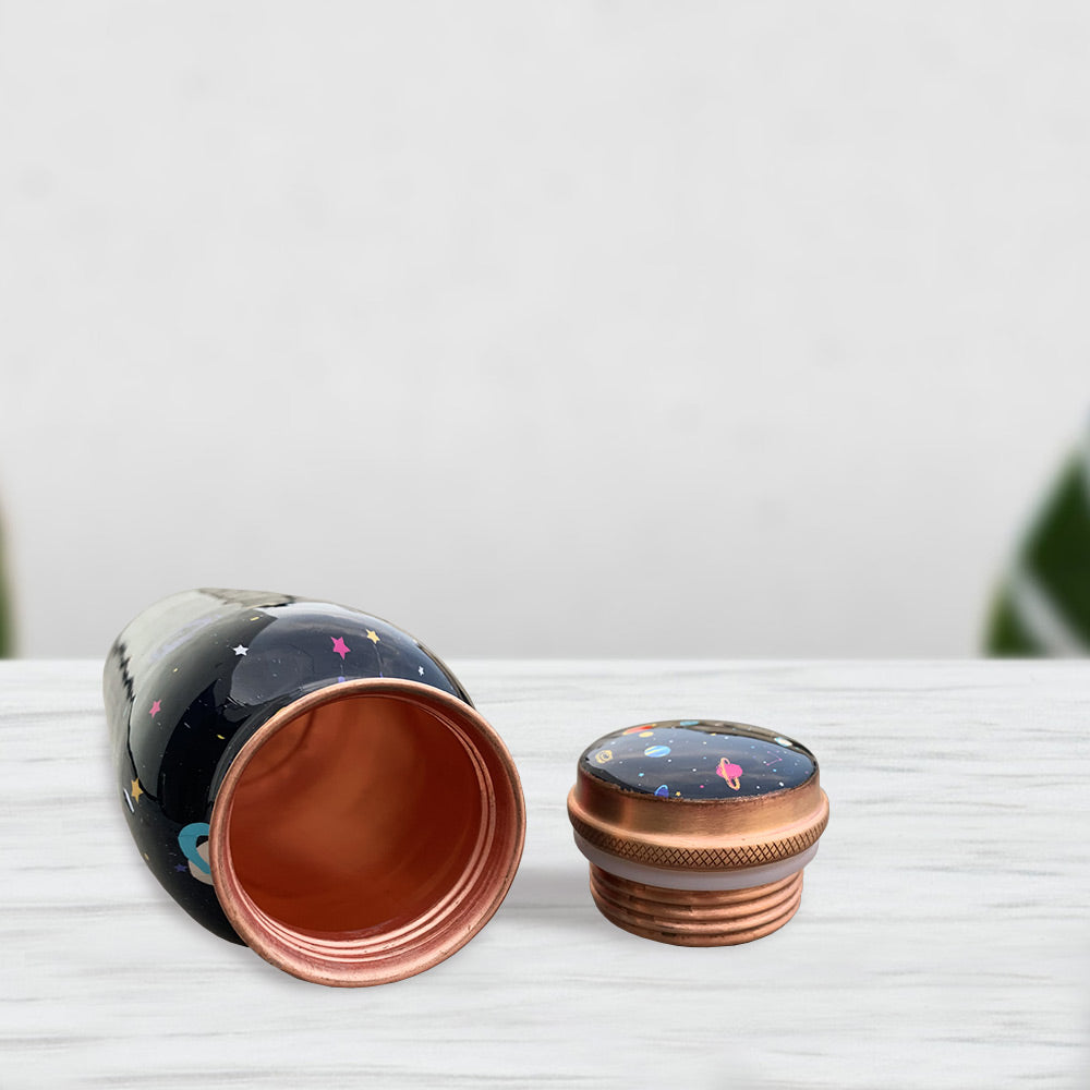 750 ml Black Space Pattern Meenakari Copper Bottle