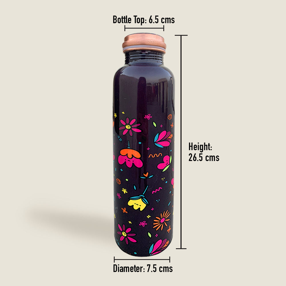 Quirky Cute Floral Pattern Deep Wine Meenakari Copper Bottle