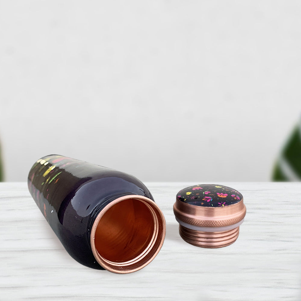 Quirky Cute Floral Pattern Deep Wine Meenakari Copper Bottle