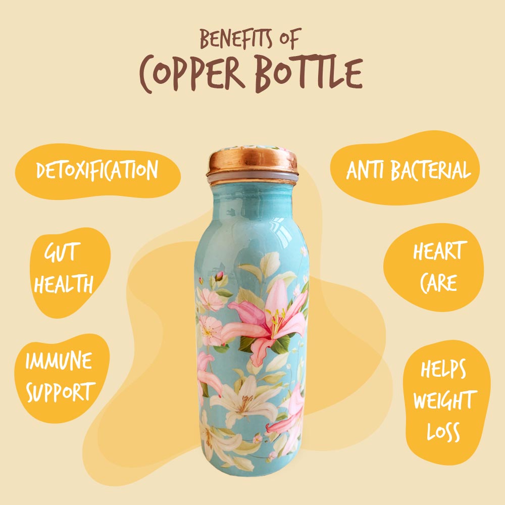 500 ML Small Vintage Blue Meenakari Copper Bottle