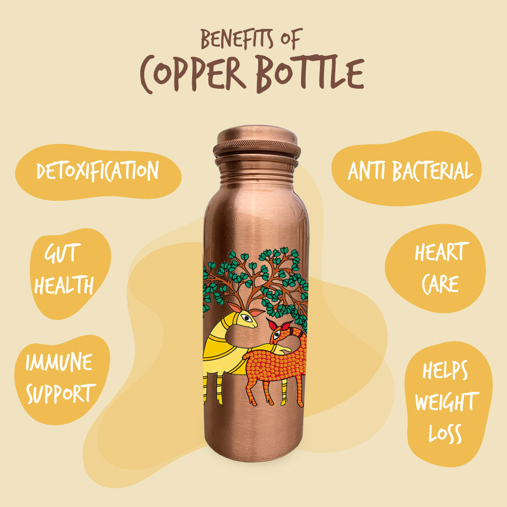 750ml Deer in Paradise Design Hand-Painted Copper Bottle