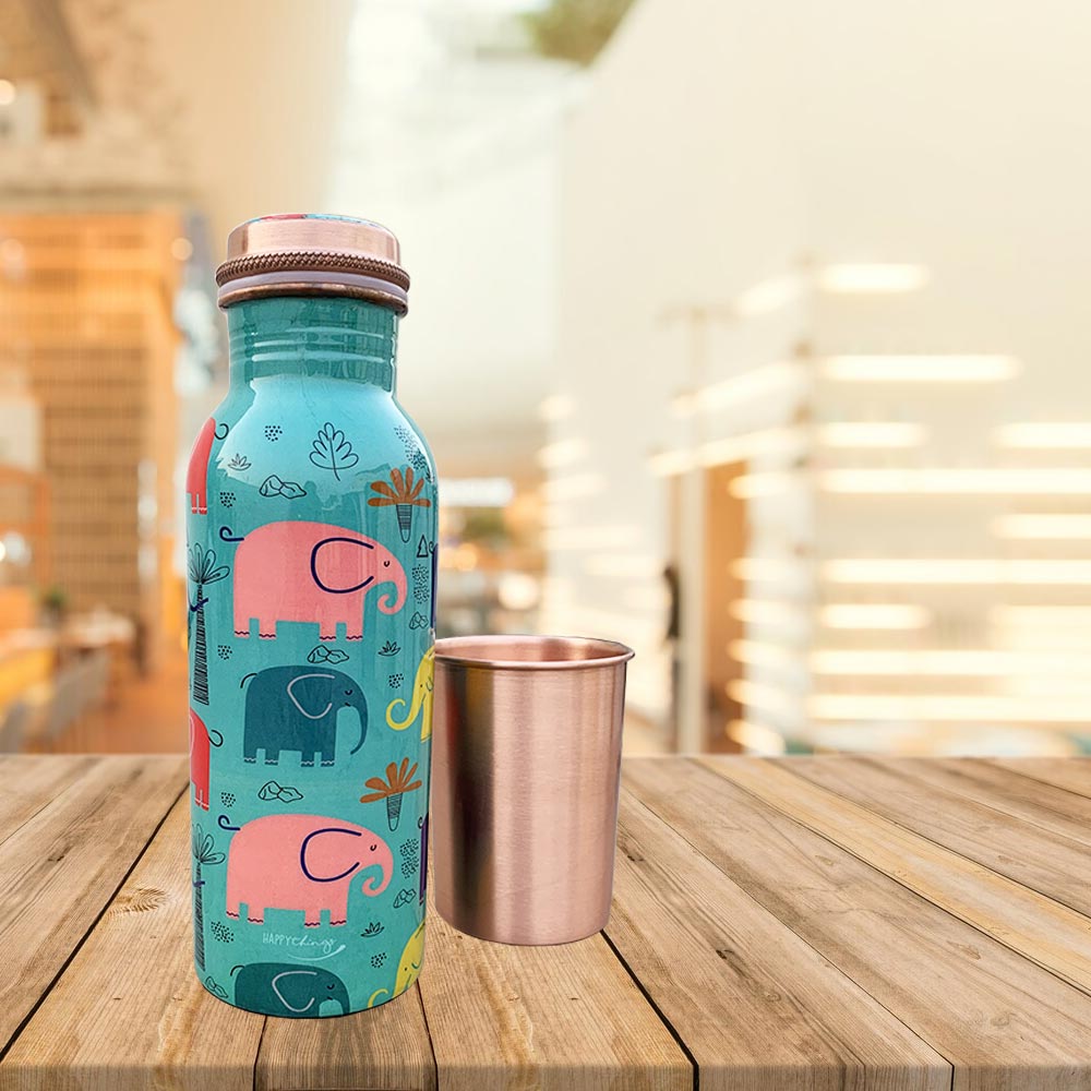 The Cute Love Diwali Gift Box with Dog Patter 750ML Copper Bottle & Glass