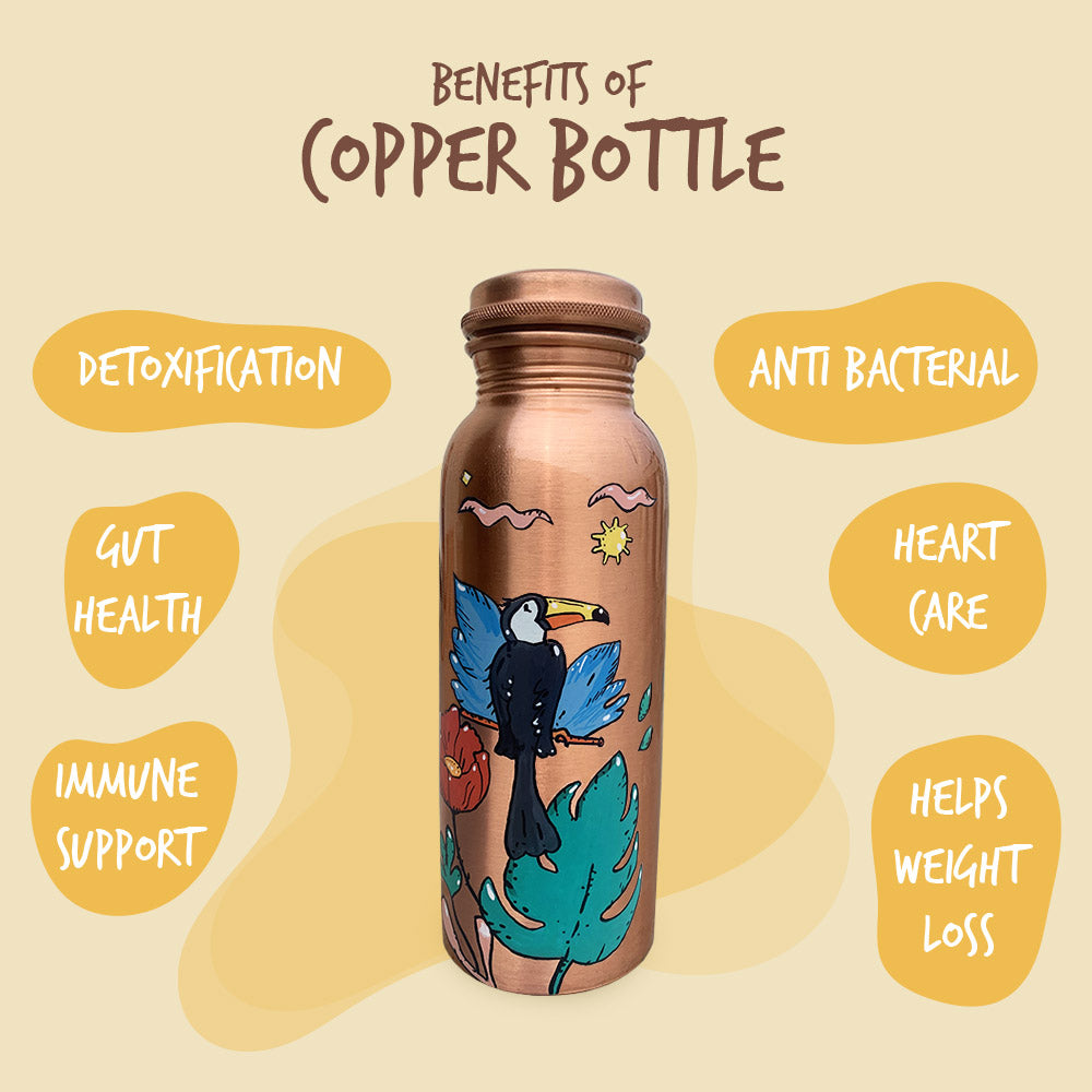 750ml Fun Flamingo Design Hand-Painted Copper Bottle