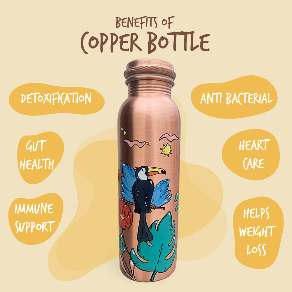 1L Fun Flamingo Design Hand-Painted Copper Bottle