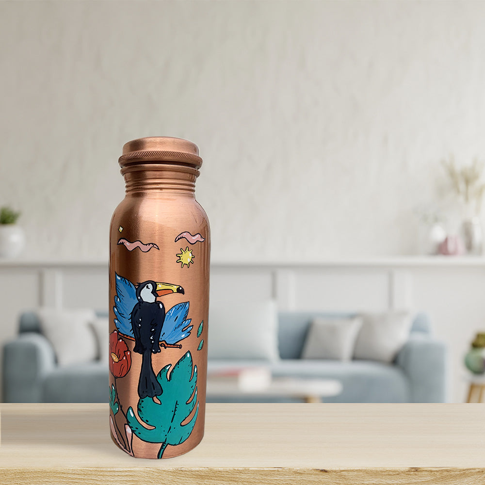 750ml Fun Flamingo Design Hand-Painted Copper Bottle