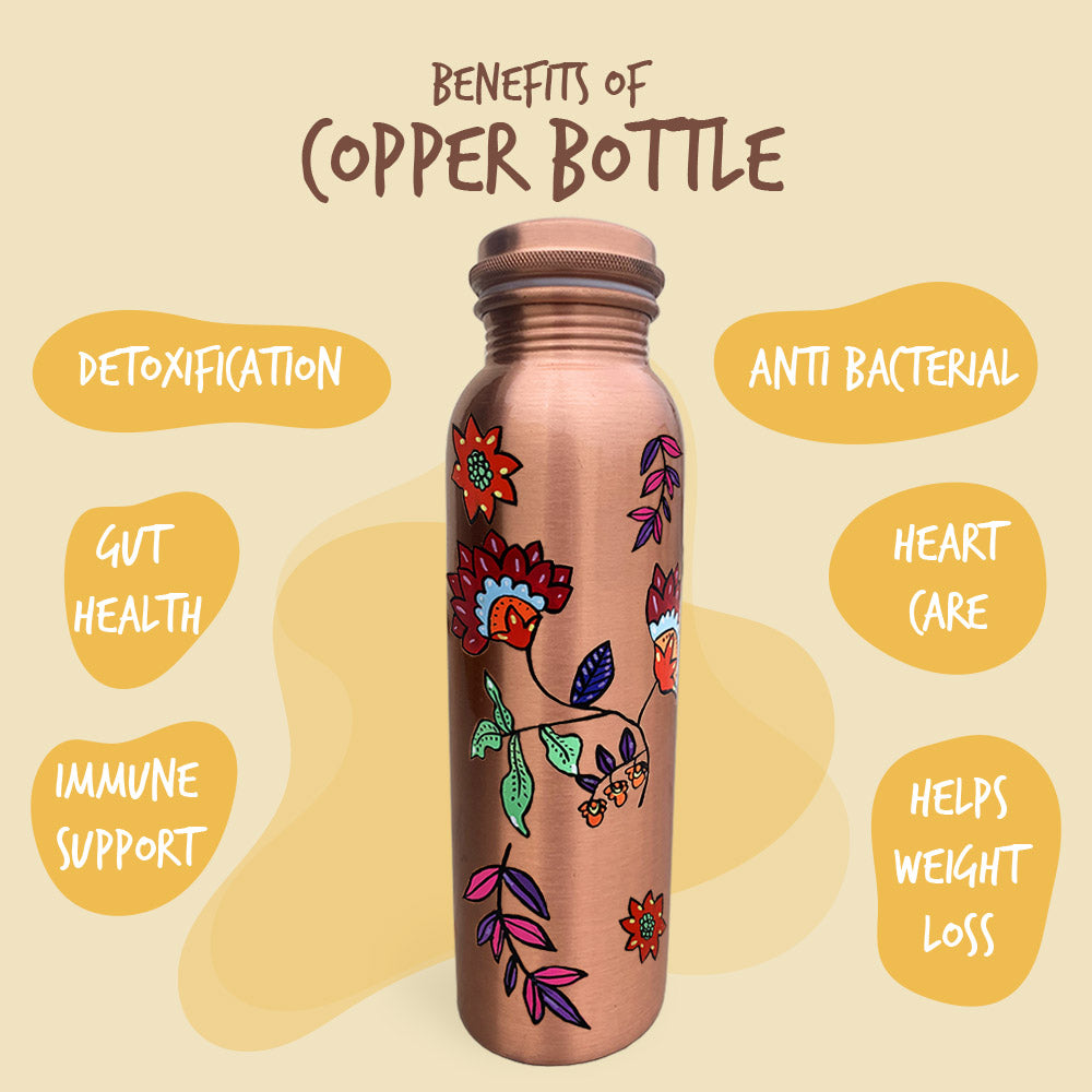 1L Colorful Floral Pattern Hand-Painted Copper Bottle
