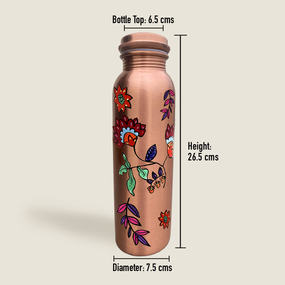1L Colorful Floral Pattern Hand-Painted Copper Bottle