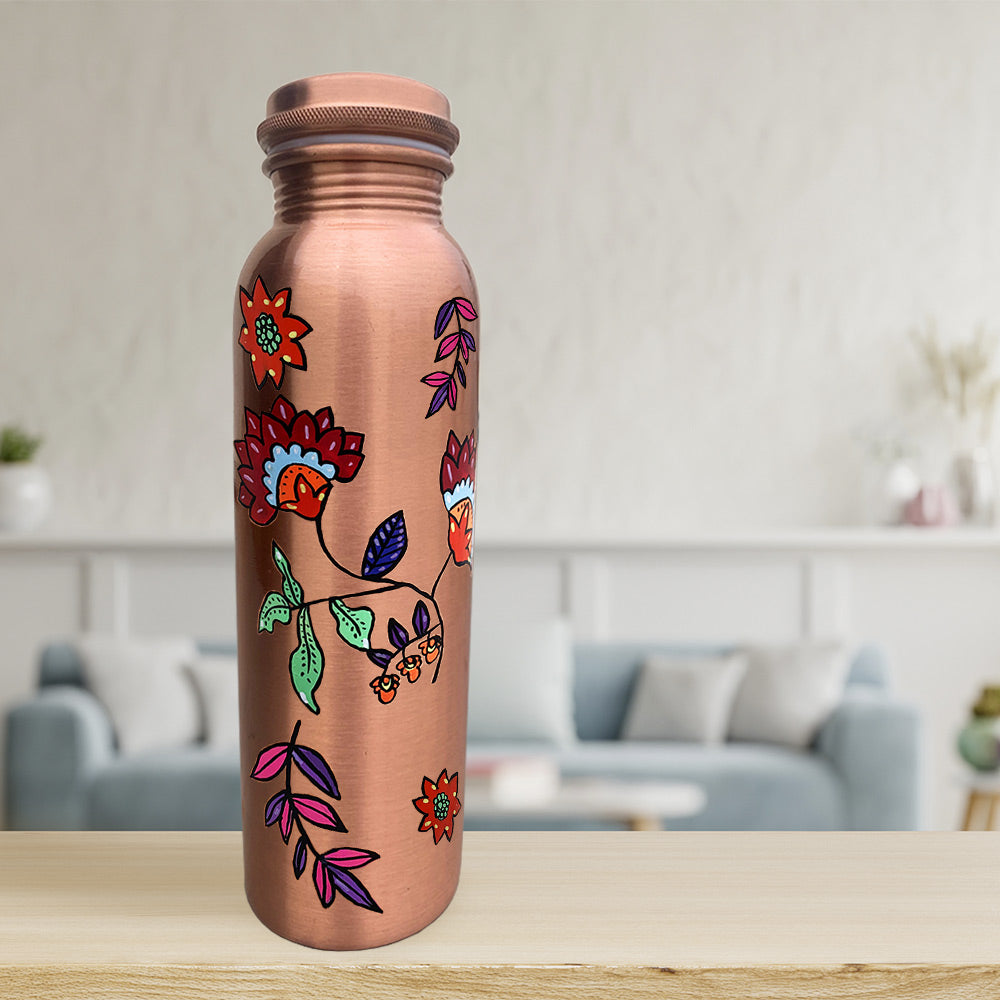 1L Colorful Floral Pattern Hand-Painted Copper Bottle