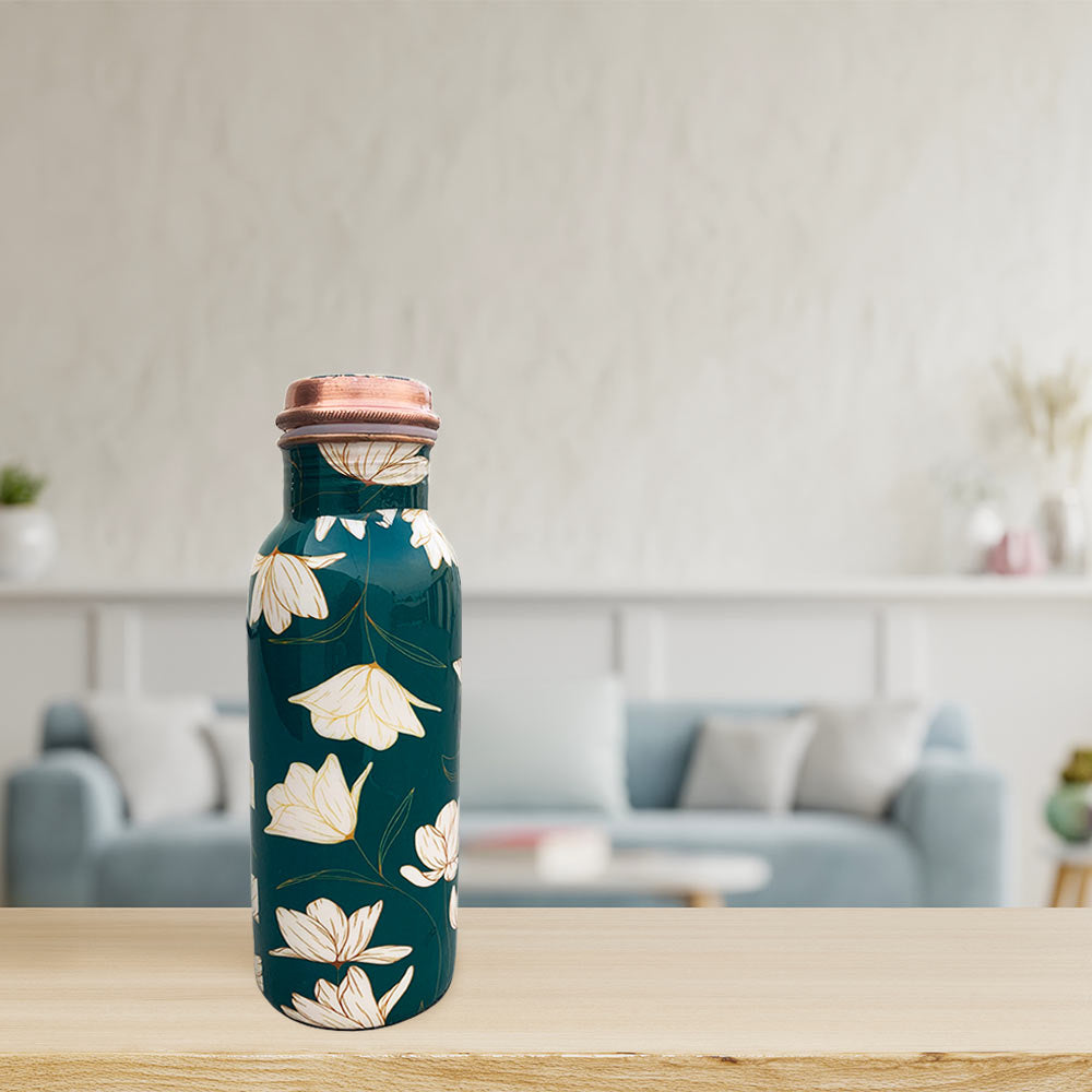 750 ml Green Motif Meenakari Copper Bottle