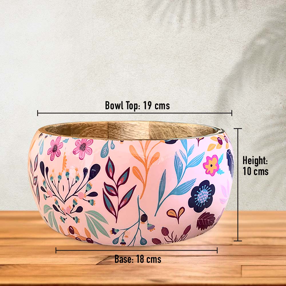 Large Pink Floral Pattern Wooden Bowl