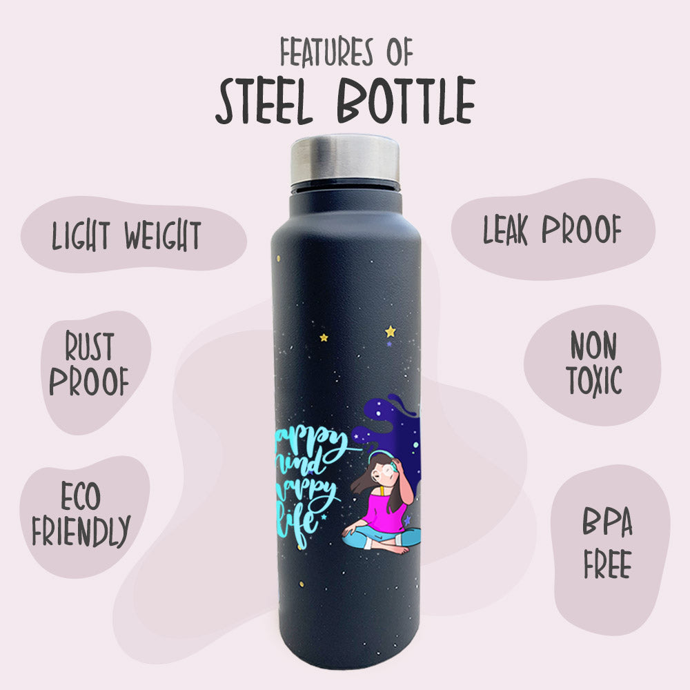 Happy Mind Happy Life Steel Bottle