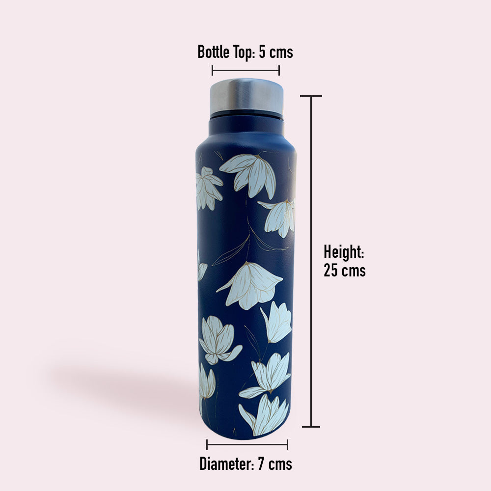 Blue Floral Pattern Steel Bottle