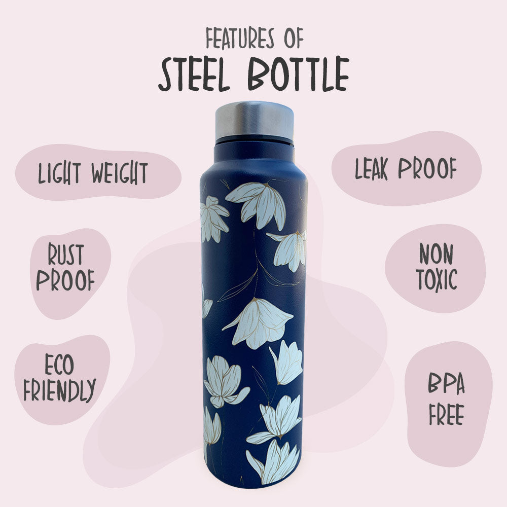 Blue Floral Pattern Steel Bottle